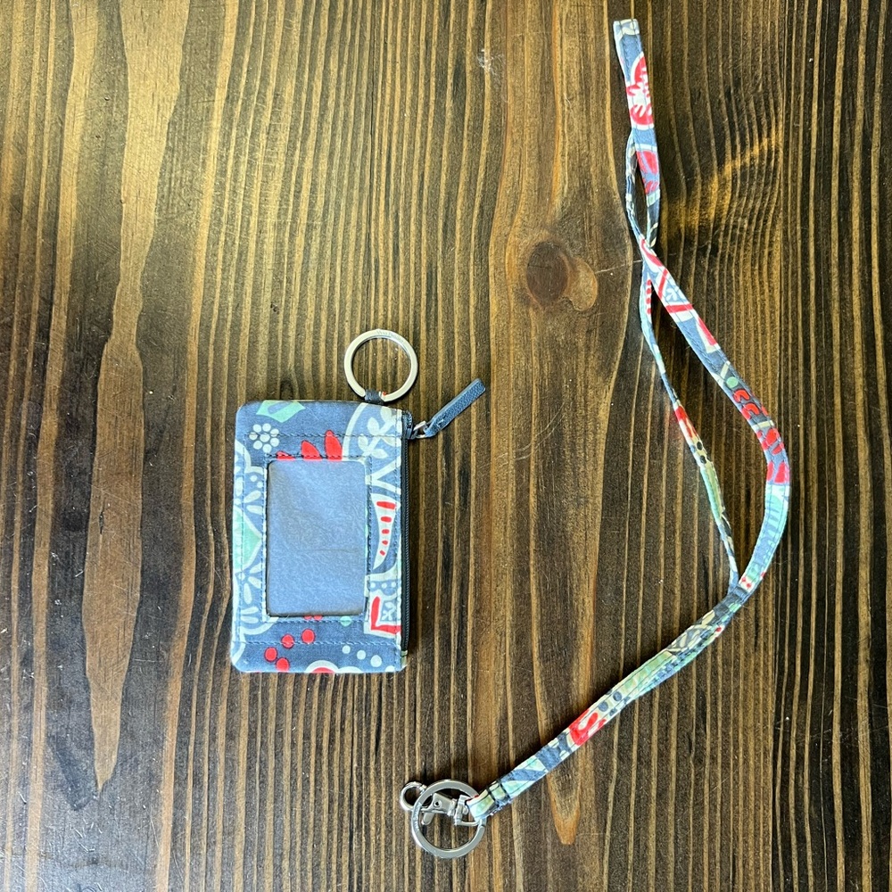 Vera Bradley Gray Floral Key & Card Holder with Lanyard
